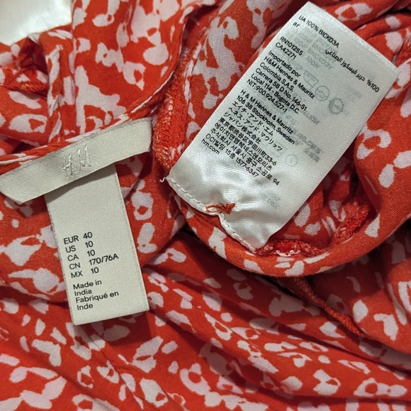 H&M Women's US 10 Large Orange White Cheetah Print Button Up Romper w/ Waist Tie - Picture 15 of 16